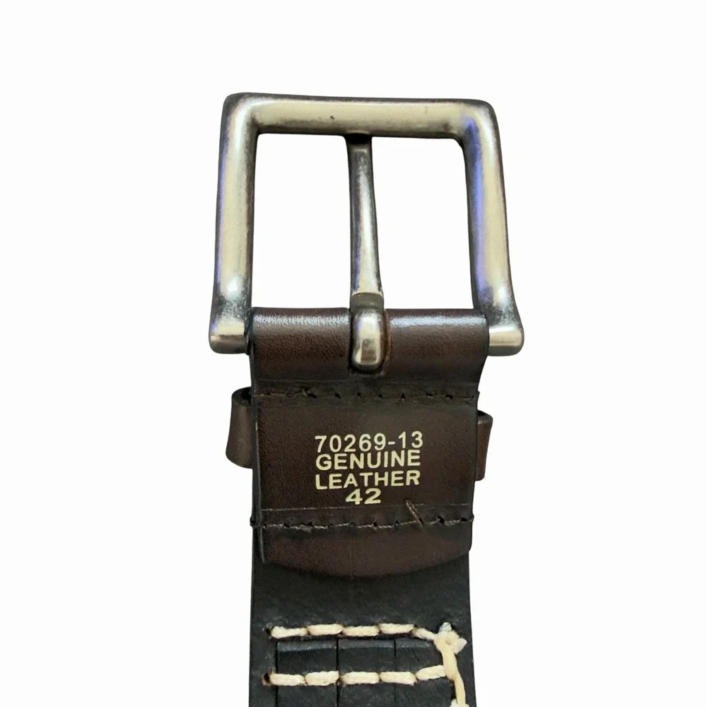 Men's Genuine‎ Leather Braided Belt Dark Brown Size 42 Vintage Style Buckle